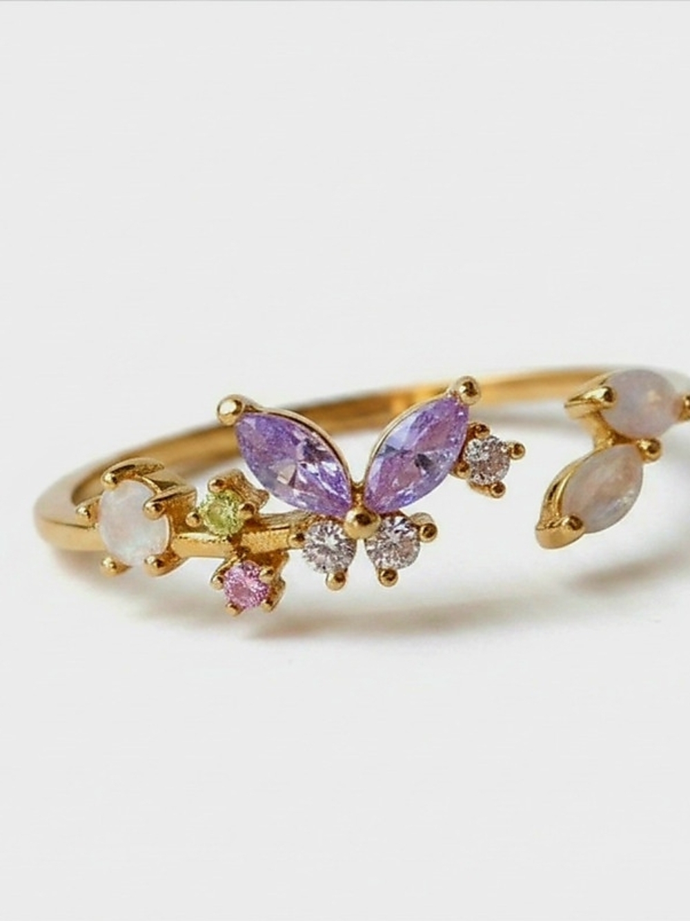 Butterfly Purple Zircon Crystal Open Ring - Women Jewelry